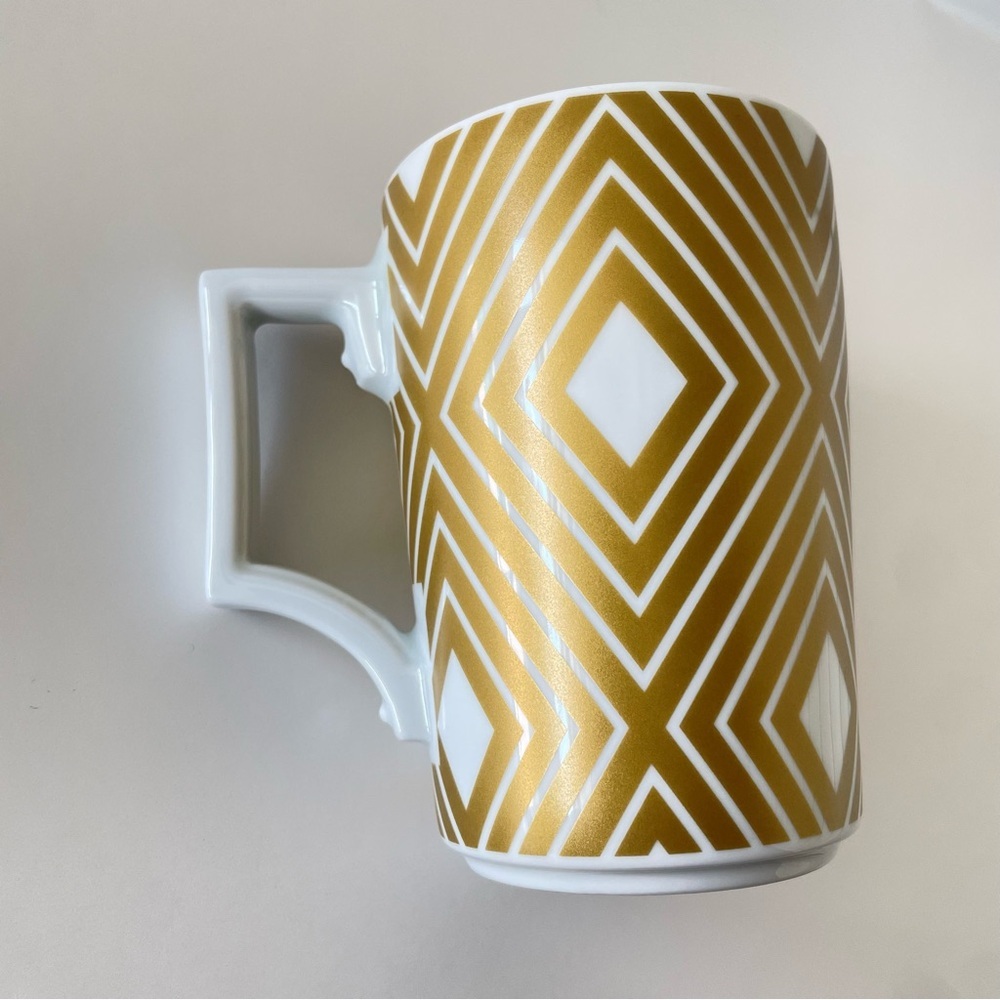 Starbucks x Rosanna Gold Diamond Print Argyle 12 OZ Coffee Mug Cup Germany 2013